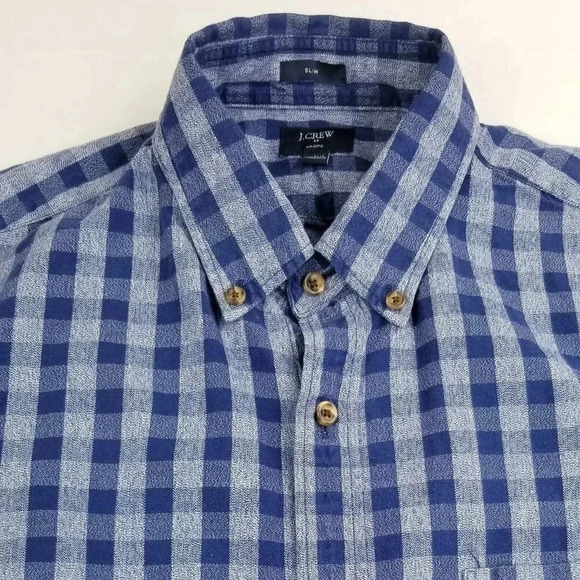 J Crew Jaspe Slim Button Down Blue Gray Check Mens - Picture 1 of 6